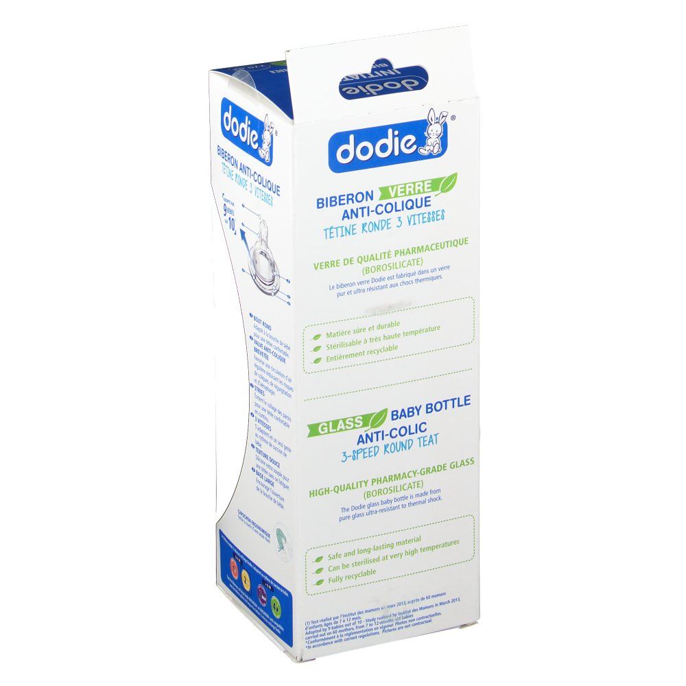 dodie® Biberon verre anti-colique tétine ronde 270 ml Oiseau
