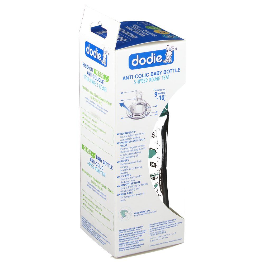 dodie® Biberon verre anti-colique tétine ronde 270 ml Oiseau