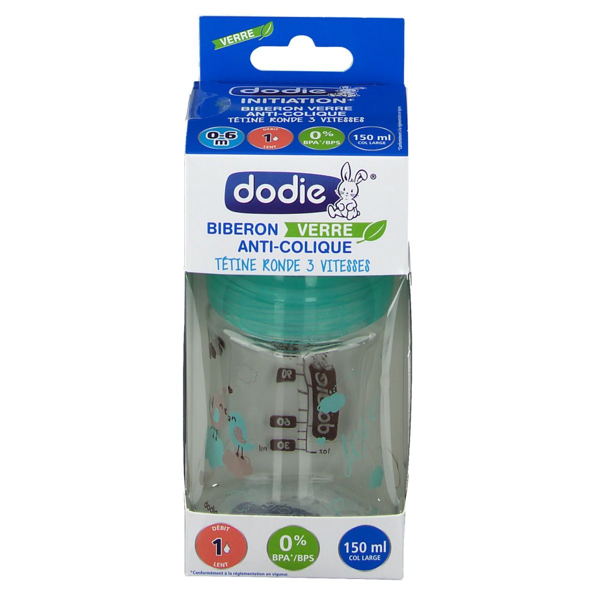 dodie® Weithals-Babyflasche aus Glas Initiation+