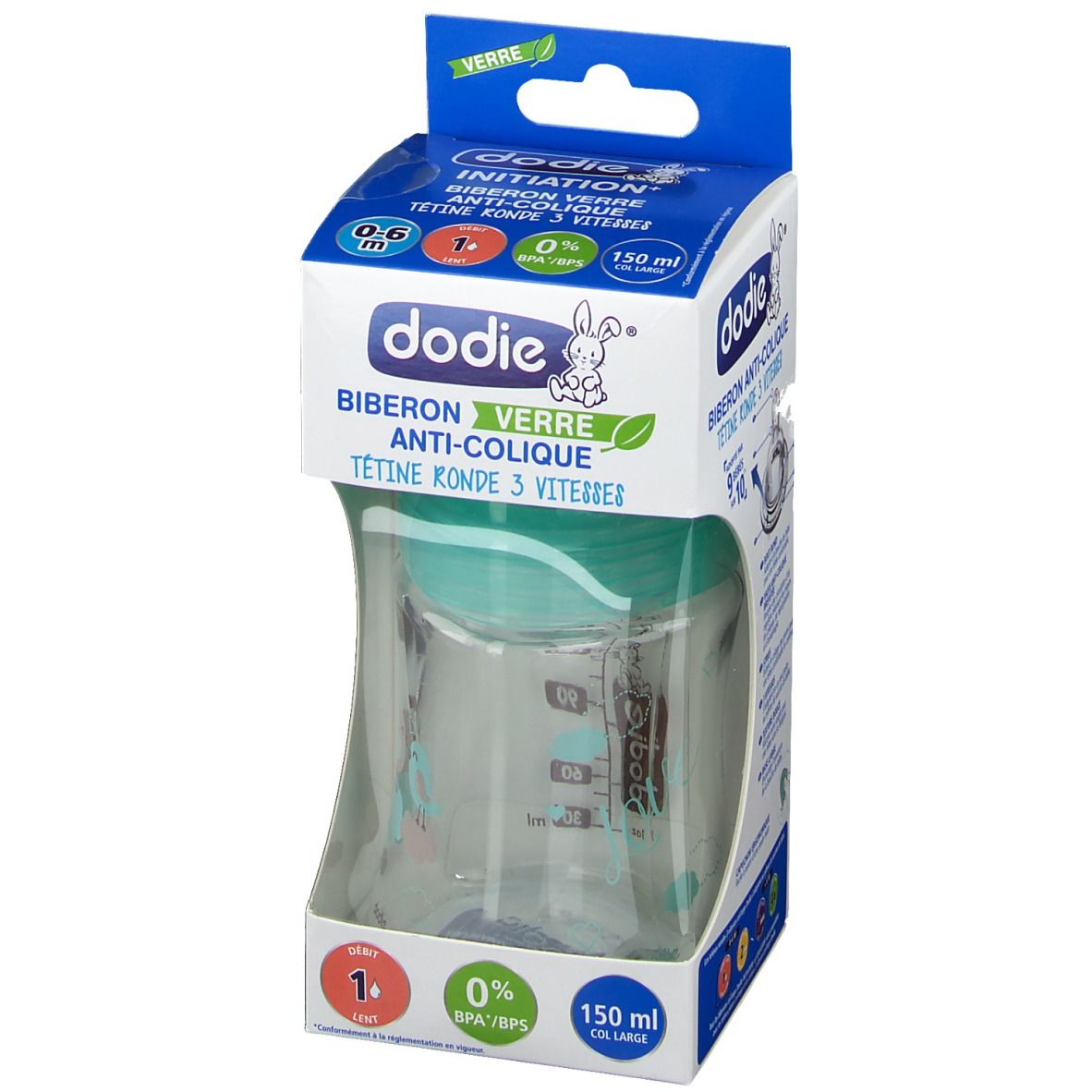 dodie® Weithals-Babyflasche aus Glas Initiation+