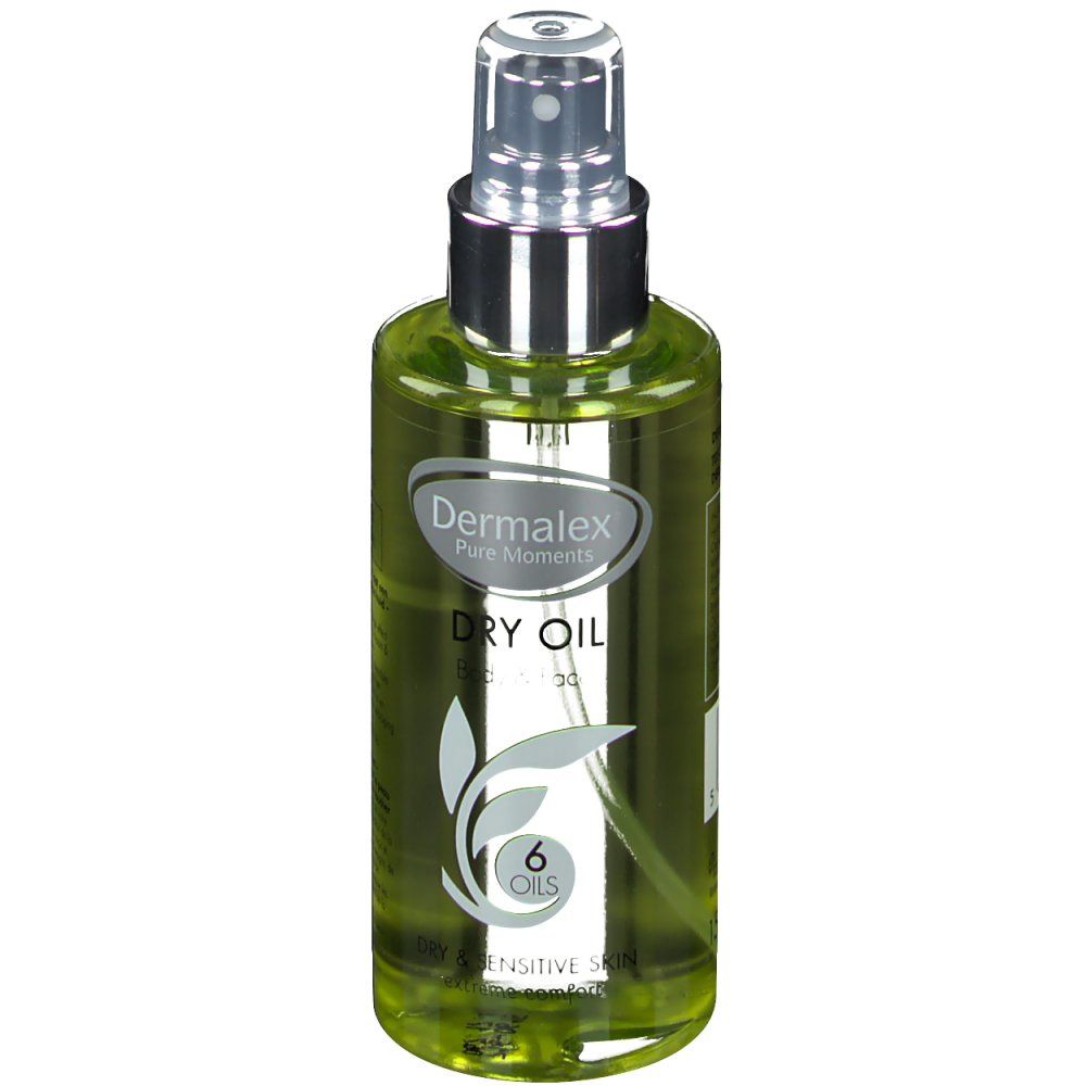 Huile sèche en flacon spray. Dermalex Pure Moments, Dry Oil, 6 huiles. Pour peaux sensibles.