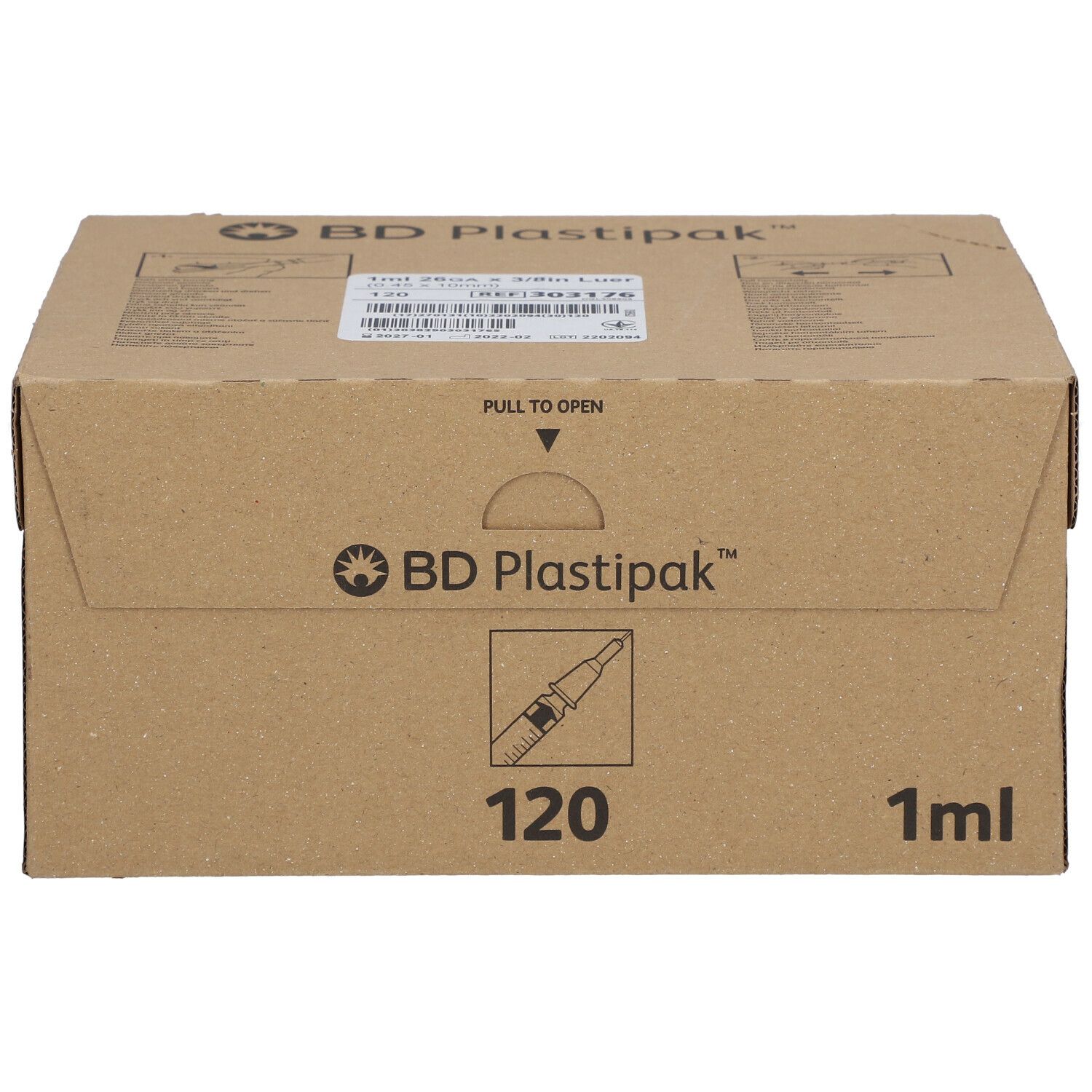 BD Plastipak-Spritze 26GA x 3/8in (0,45 x 10 mm) 1 ml mit Nadel