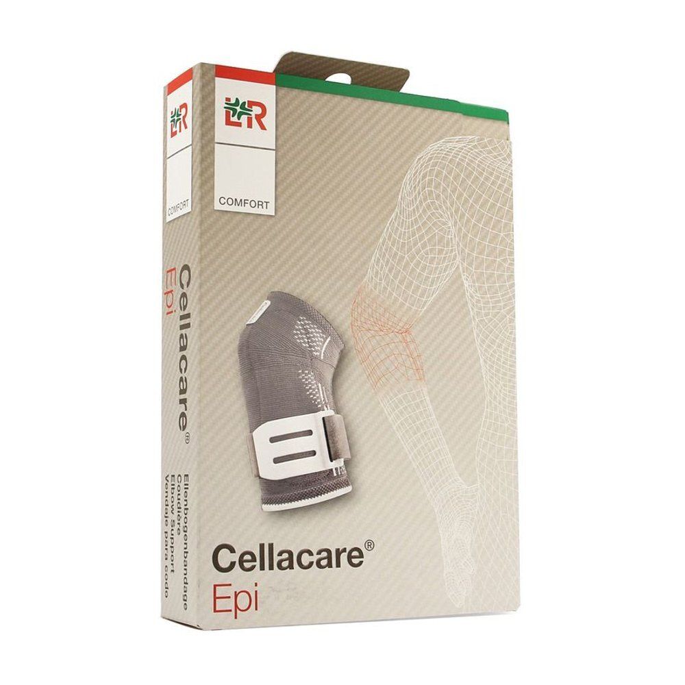 Emballage Cellacare Epi. Attelle illustrée. Boîte blanche et verte avec image et texte du produit.