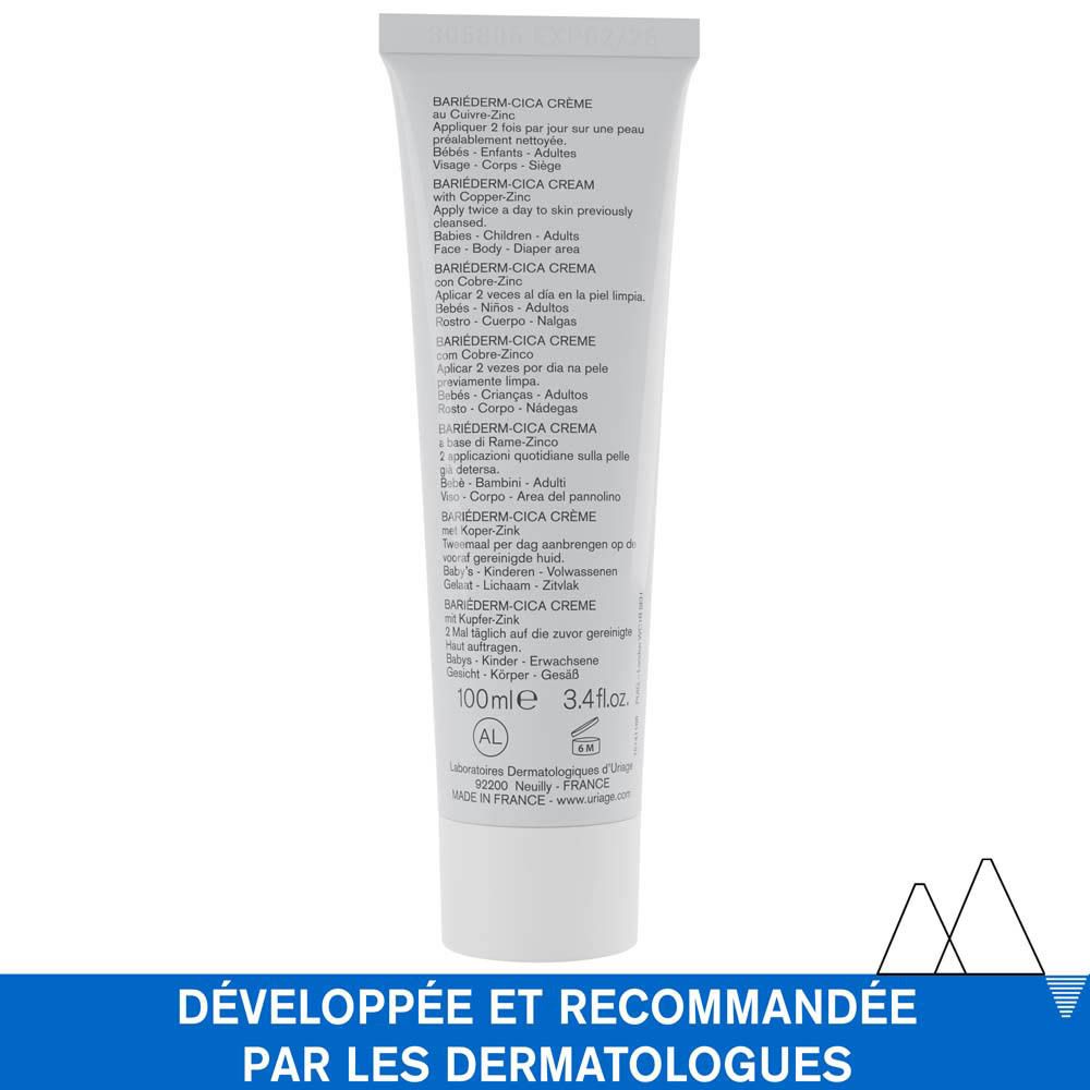Uriage BARIÉDERM Cica-Crème. Tube. Nom du produit et marque visibles. Inscription française.