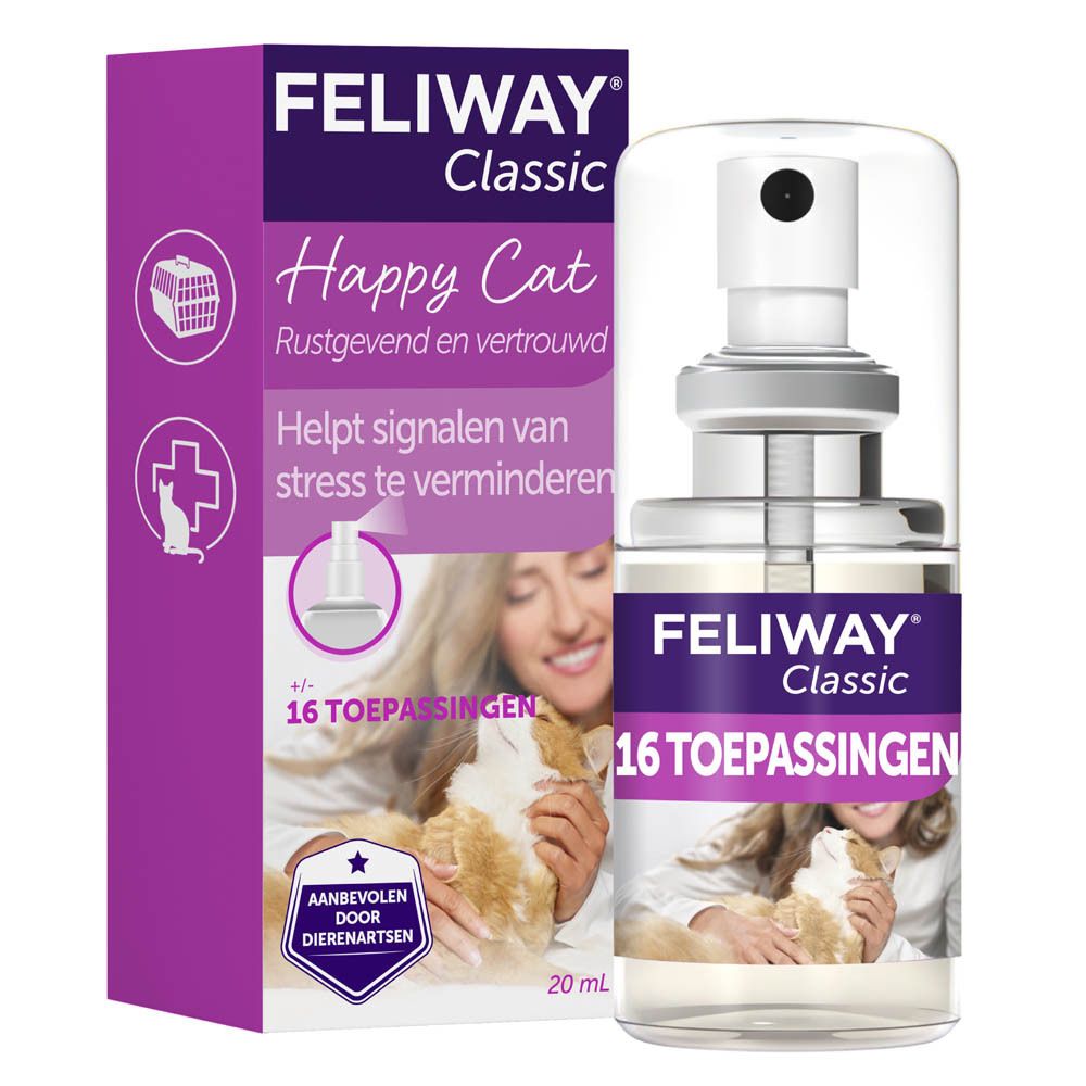 FELIWAY Classic Spray und Flasche. Frau mit Katze. 16 Anwendungen. 20 ml.