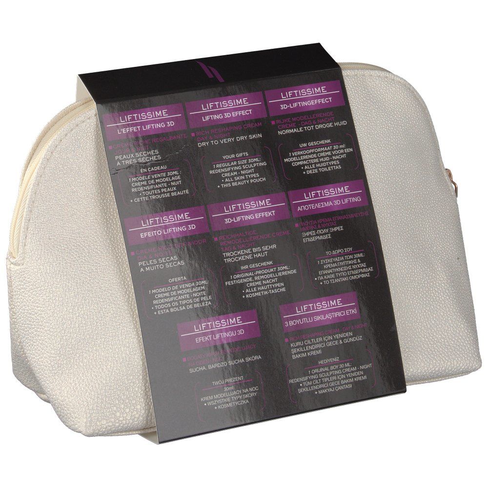 Dos du coffret cadeau. Affiche du texte sur l'emballage contenant des informations sur les produits.