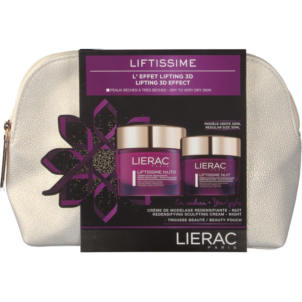 Coffret cadeau avec produits cosmétiques. Comprend une trousse crème et un emballage avec deux pots.