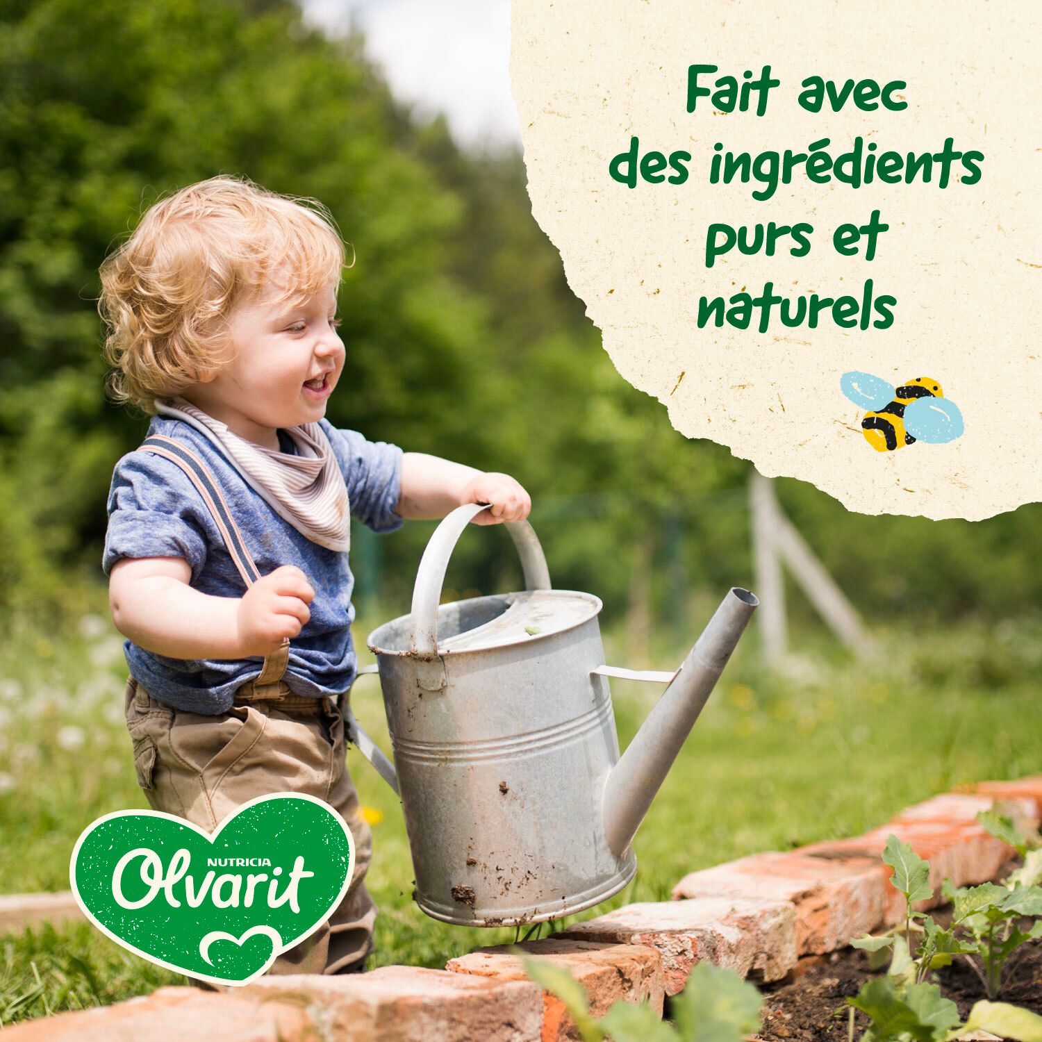 Emballage de nourriture pour bébés. Carotte, poulet et pommes de terre. 8+ mois. Liste des ingrédients.