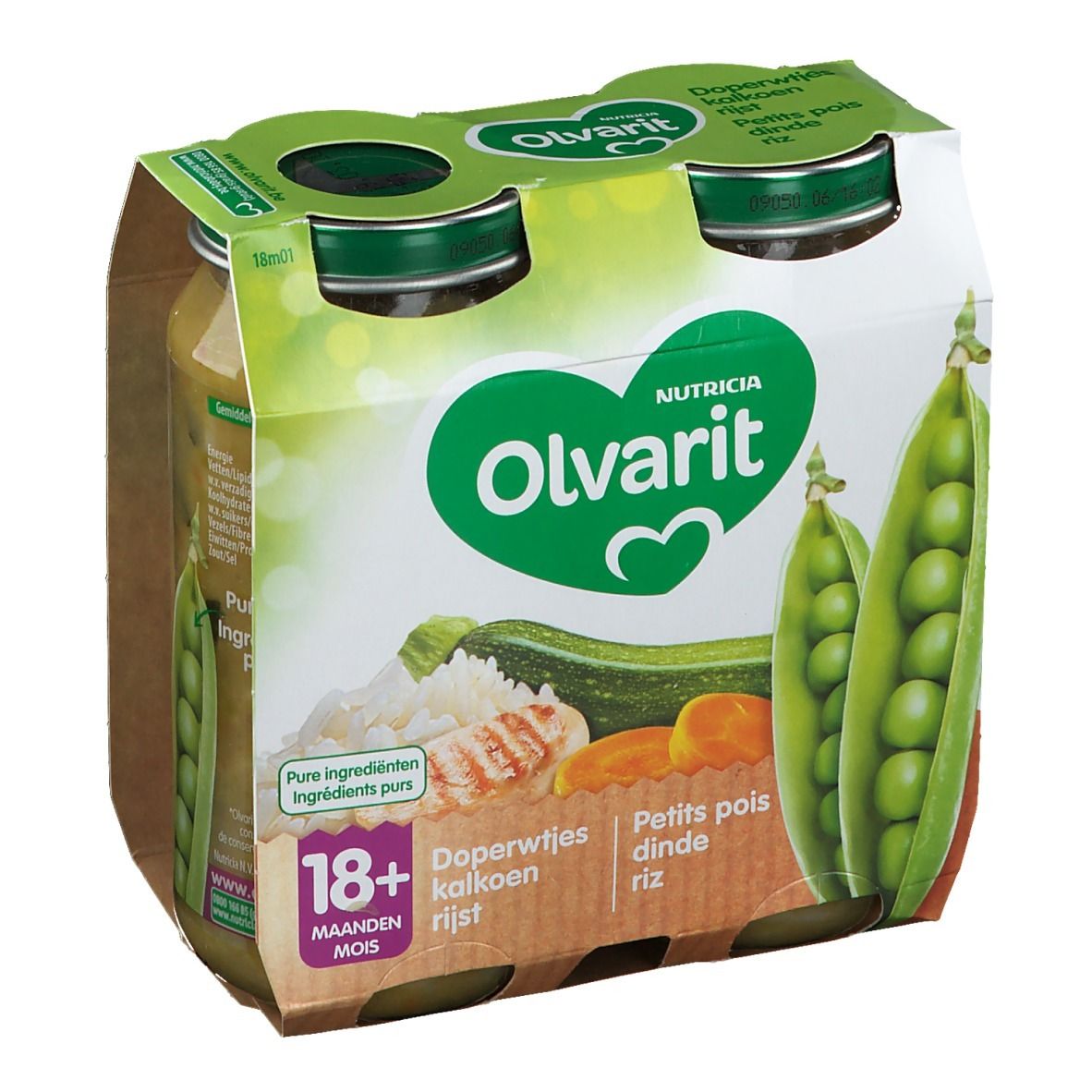 Olvarit Petits pois Dinde Riz 18+ mois