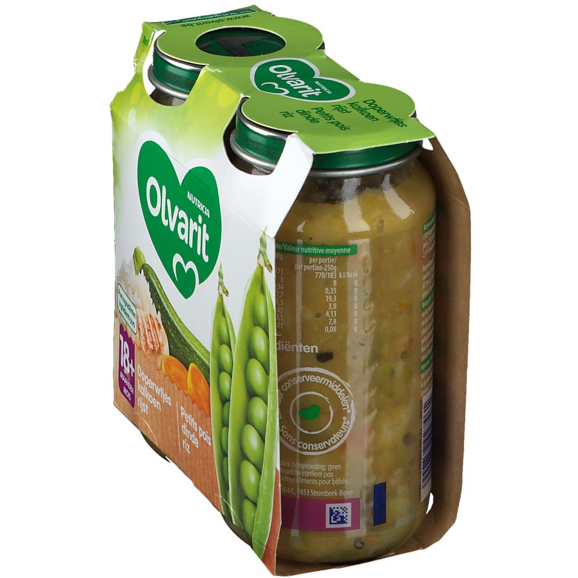Olvarit Petits pois Dinde Riz 18+ mois