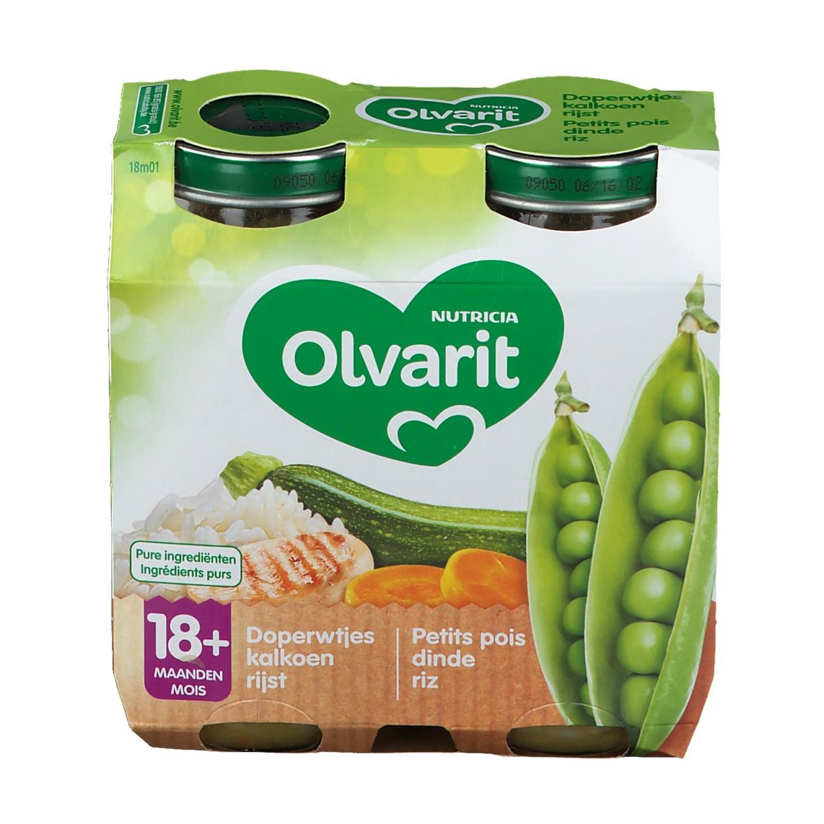 Olvarit Petits pois Dinde Riz 18+ mois