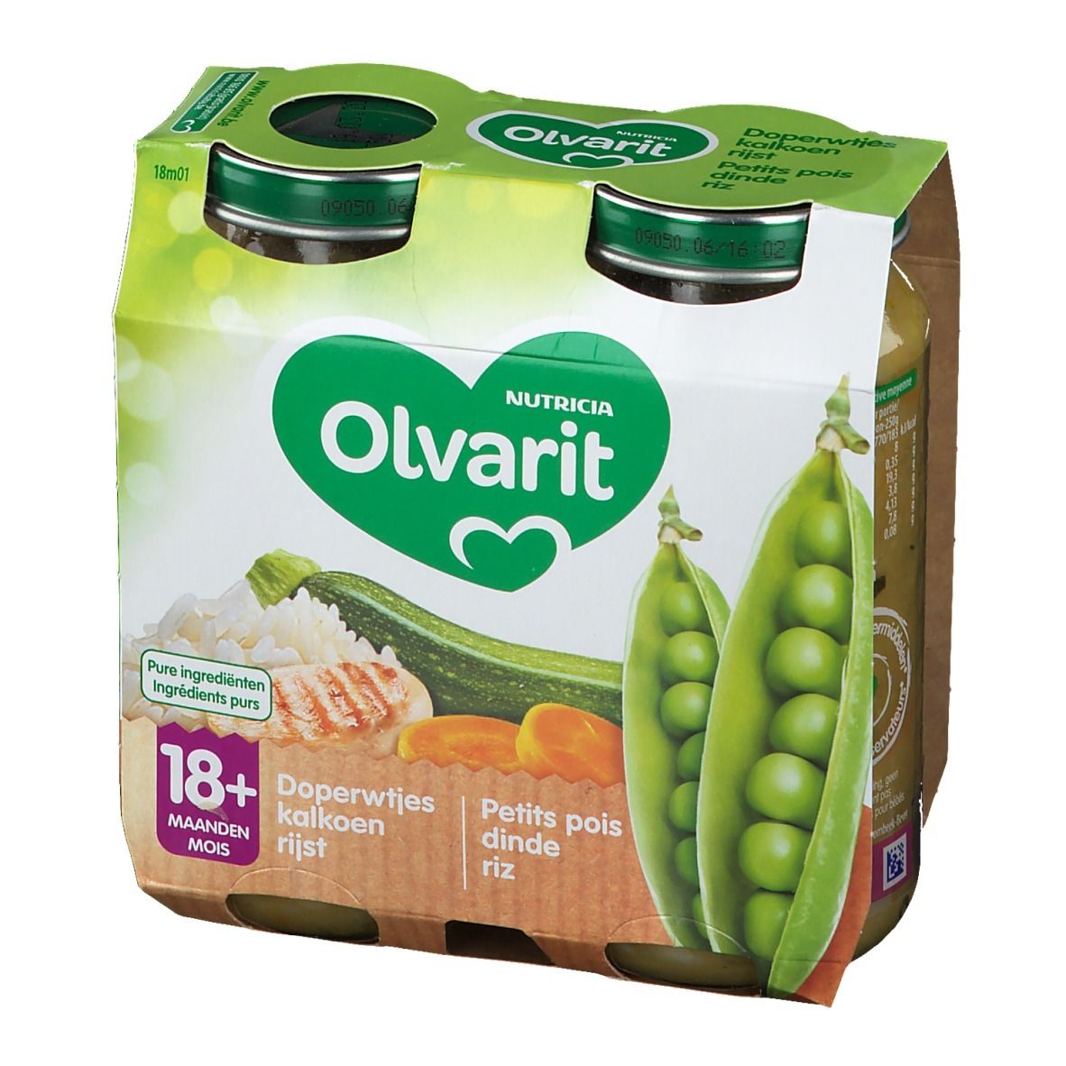 Olvarit Petits pois Dinde Riz 18+ mois