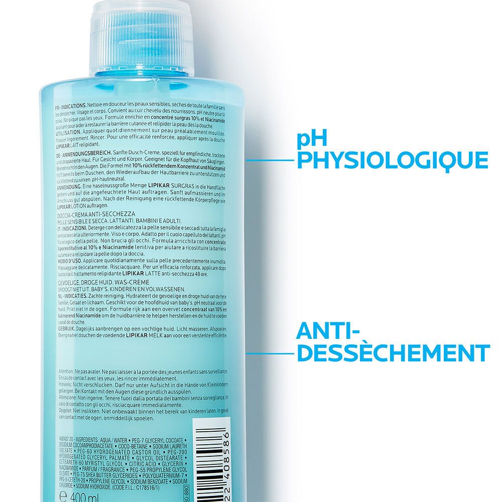 LA ROCHE-POSAY LIPIKAR Surgras Crème lavante anti-dessèchement