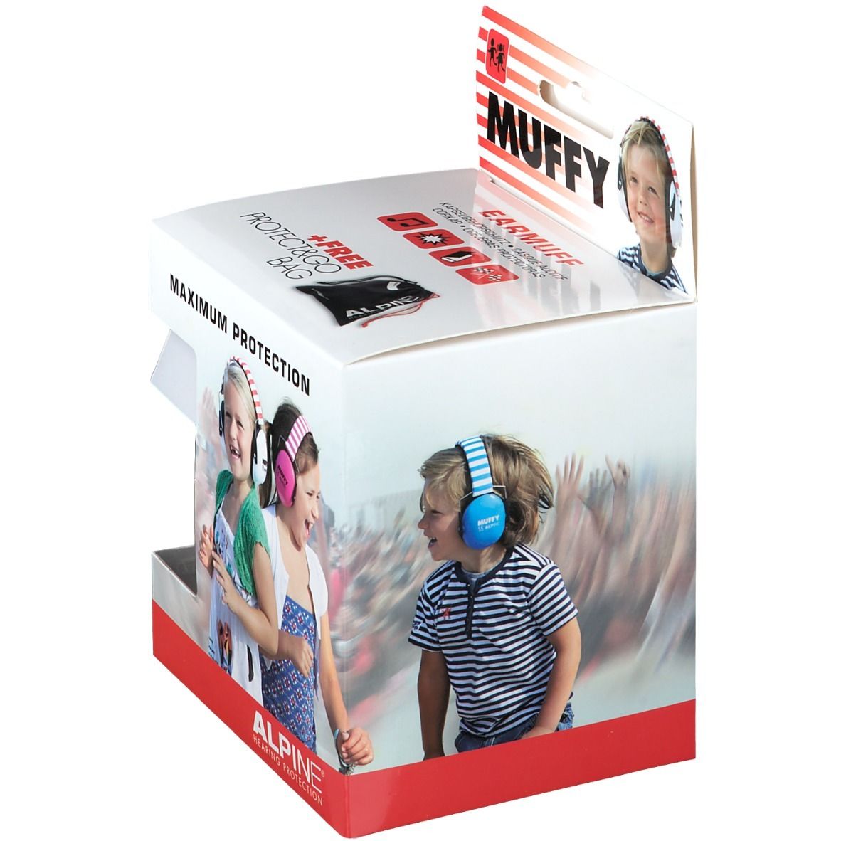 ALPINE® MUFFY Maximun Protection Kapselgehörschutz Kids rot-weiss
