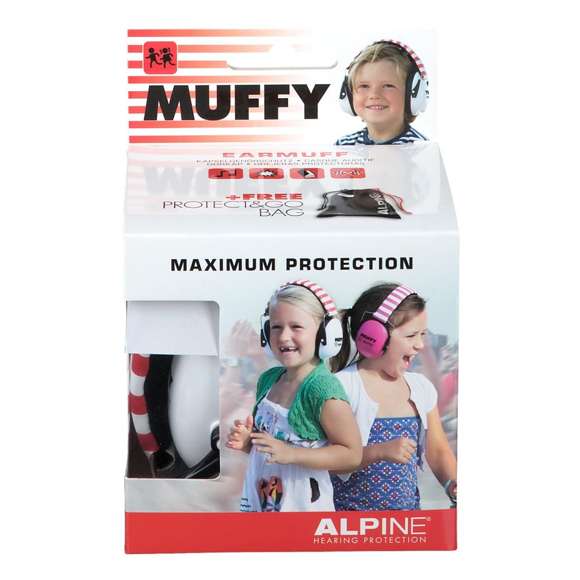 ALPINE® MUFFY Maximun Protection Kapselgehörschutz Kids rot-weiss
