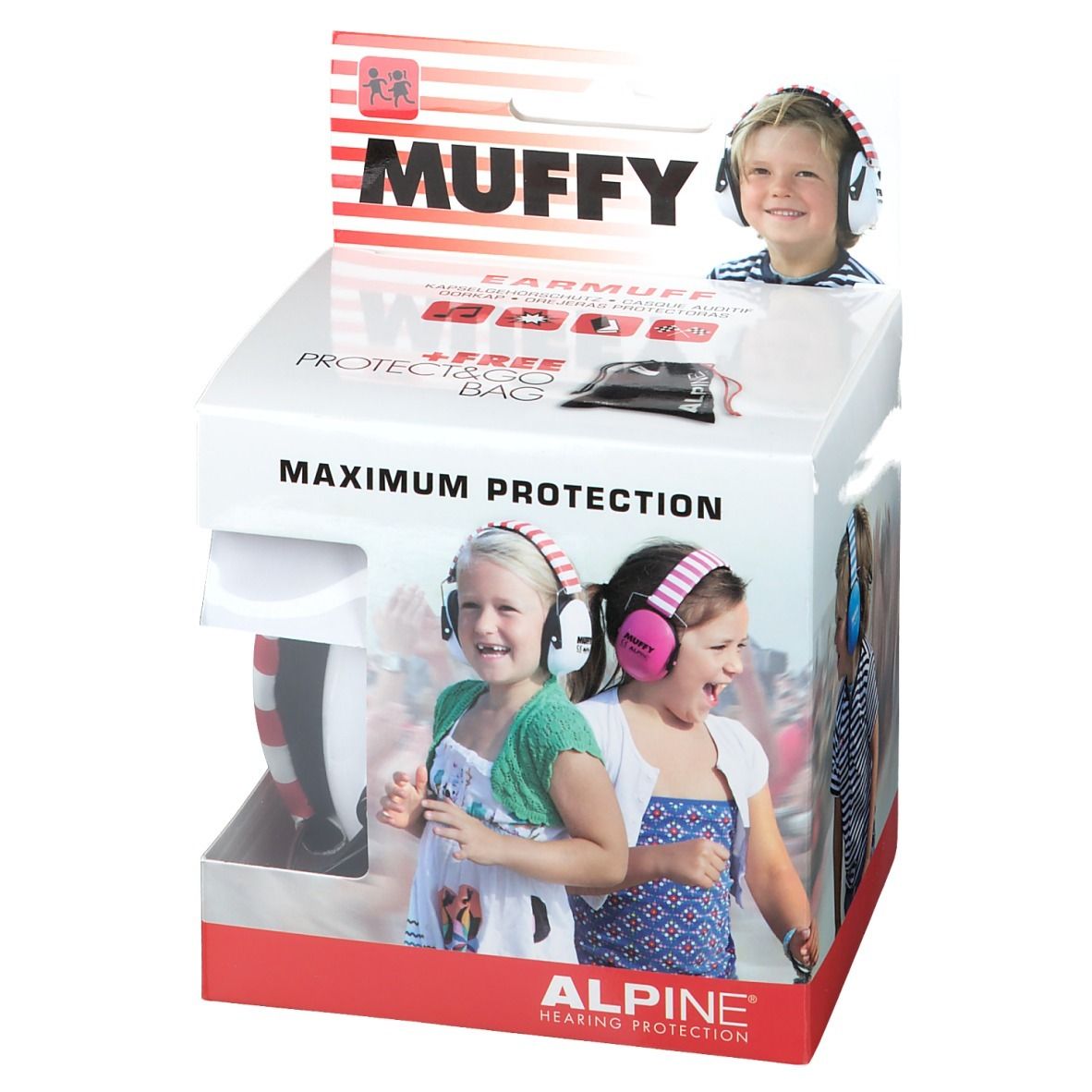 ALPINE® MUFFY Maximun Protection Kapselgehörschutz Kids rot-weiss