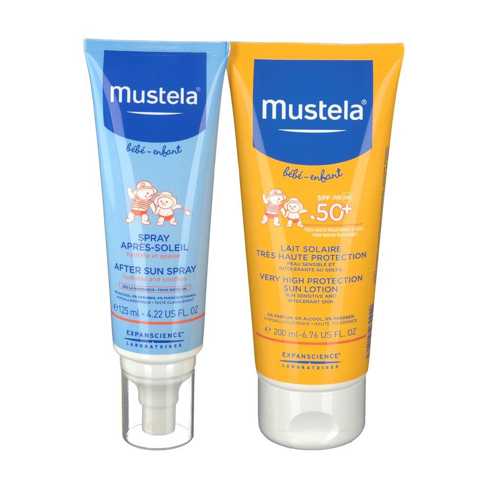 mustela® bébé sehr hoher Sonnenschutz Sonnenmilch SPF 50+ + After Sun Spray