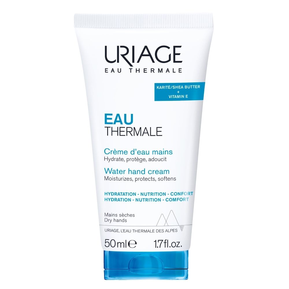 Tube de crème pour les mains Uriage Eau Thermale, fermeture bleue, 50ml.