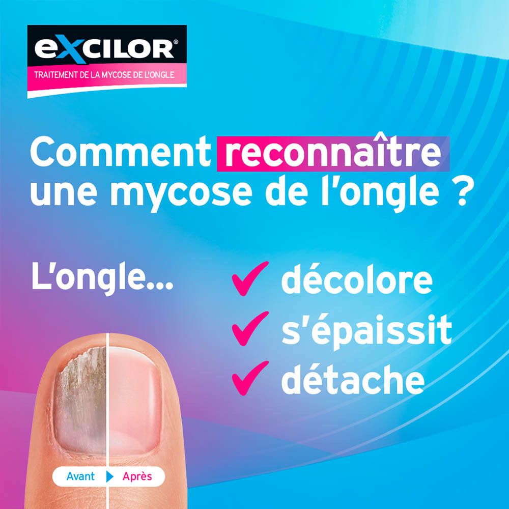 Flacon Excilor Forte, bouchon noir. Étiquette avec marquage CE et goutte.