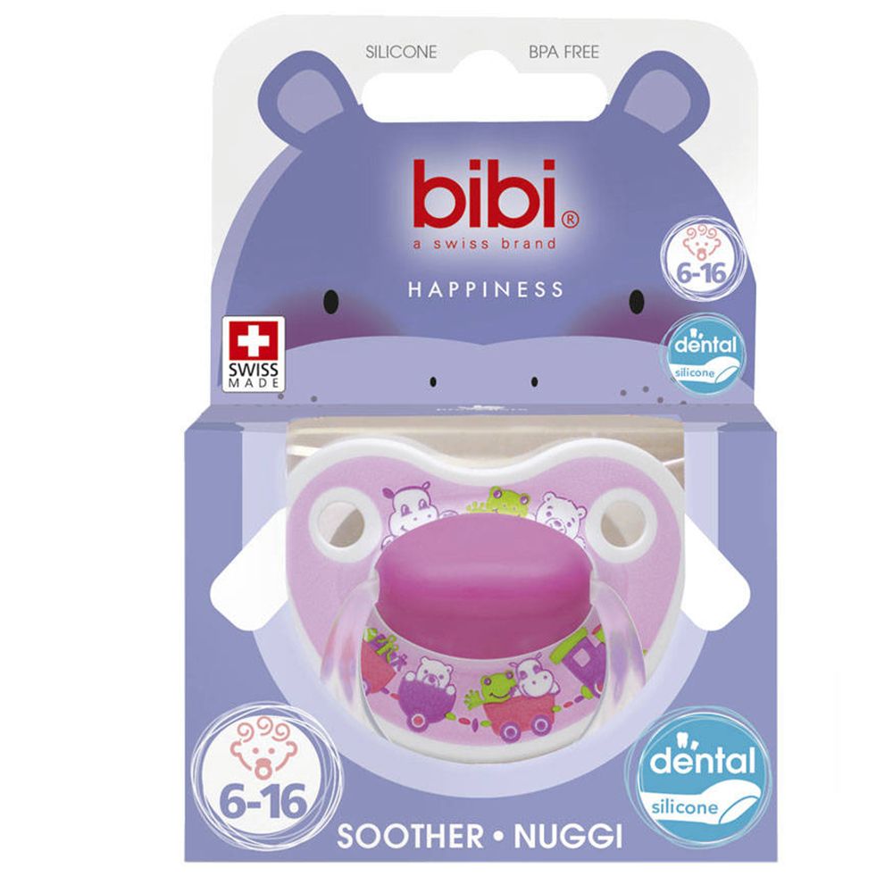 Emballage avec sucette rose. Marque: Bibi. Âge: 6-16 mois. Sans BPA.
