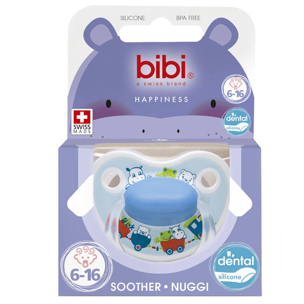 Emballage avec sucette bleue. Marque: Bibi. Âge: 6-16 mois. Sans BPA.