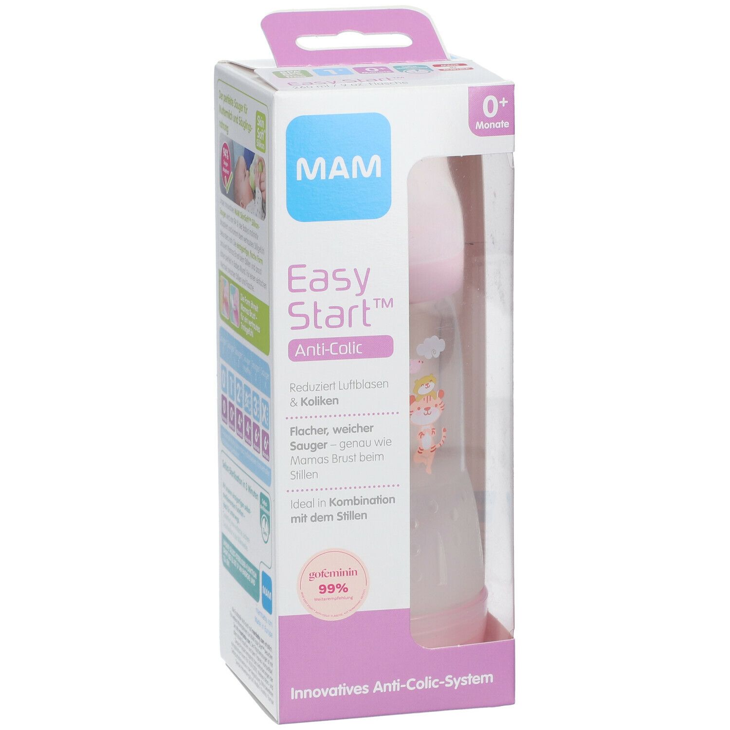 MAM Anti-Kolik Babyflasche 260 ml Mädchen 0 Monate + (Farbe nicht wählbar)
