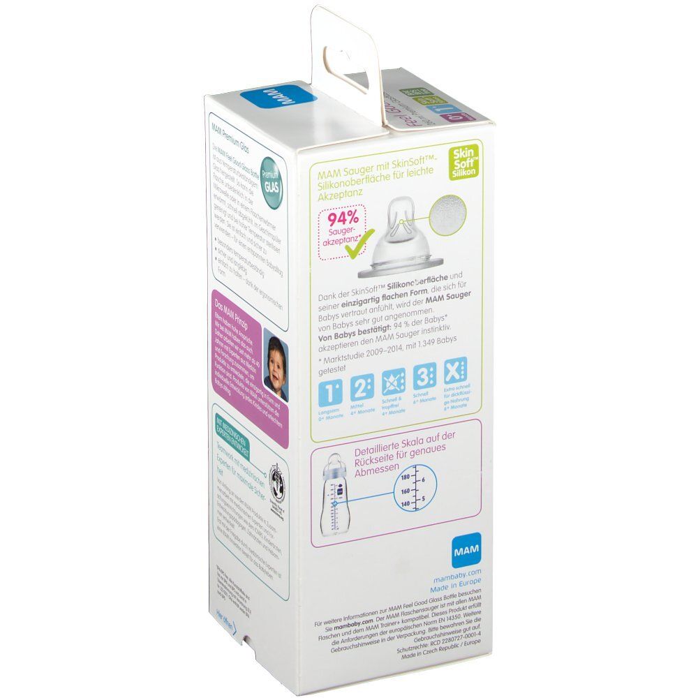 MAM Feel Good Glass Bottle 0+ Monate