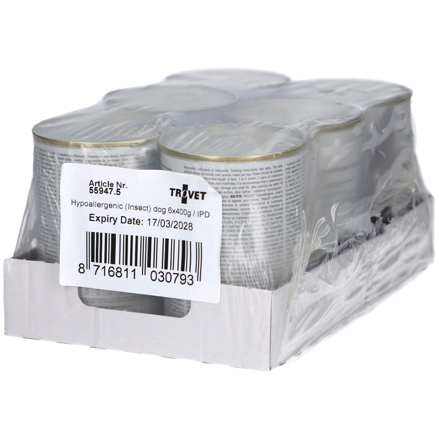 6 Dosen Trivet Hypoallergenic (Insekt) Hundefutter, je 400g.