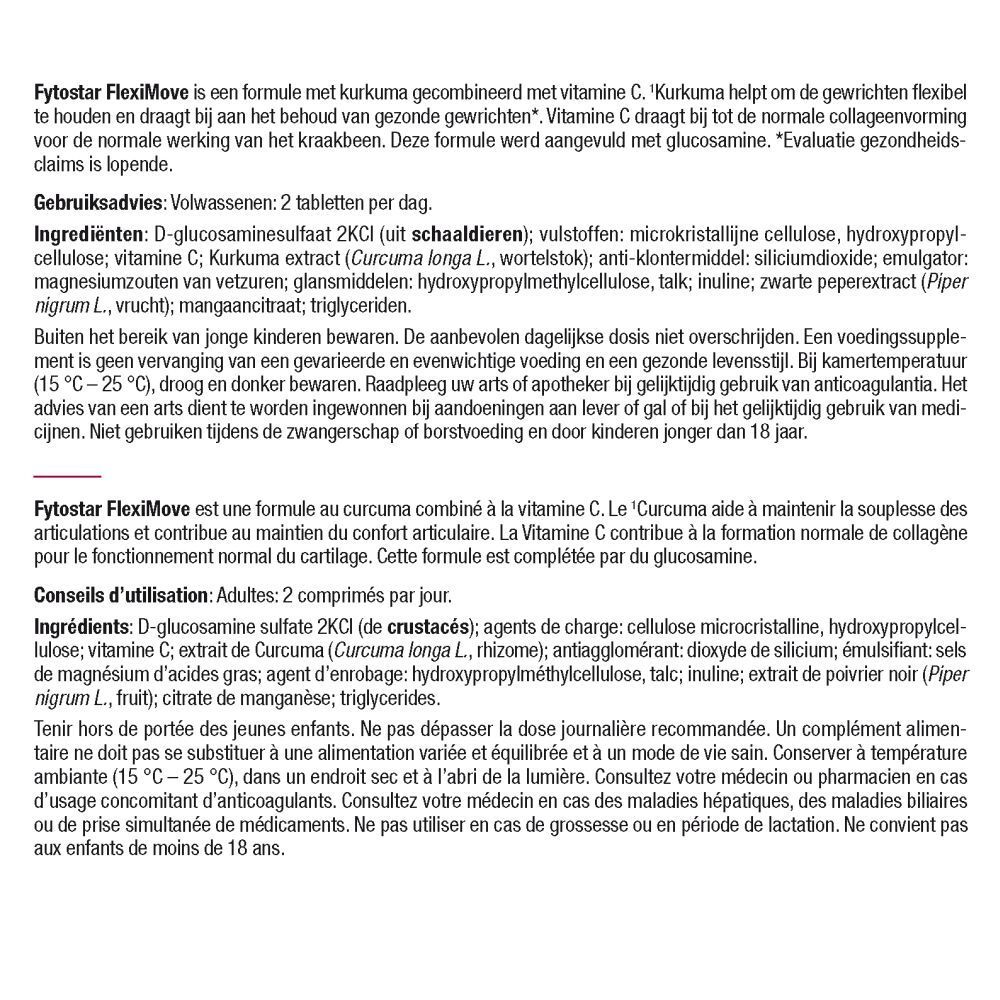 Fytostar FlexiMove High-Curcumin + Glucosamin - Artikulationen Souples - Nahrungsergänzungsmittel