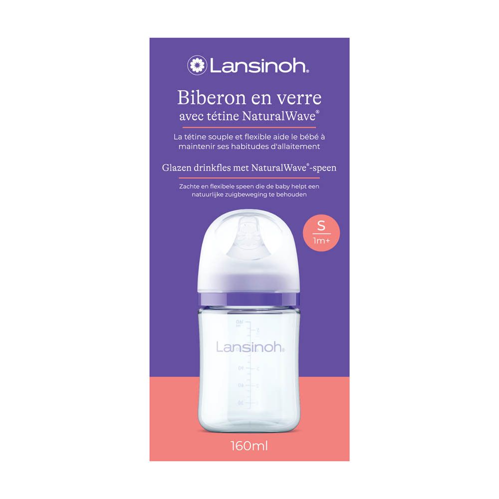 Lansinoh Glasflasche mit NaturalWave-Sauger, 160ml, Größe S.