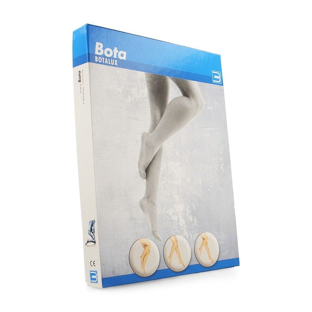 Boîte Bota Botalux, vue de côté. Illustrations et logo du produit. Couleurs bleu et blanc.