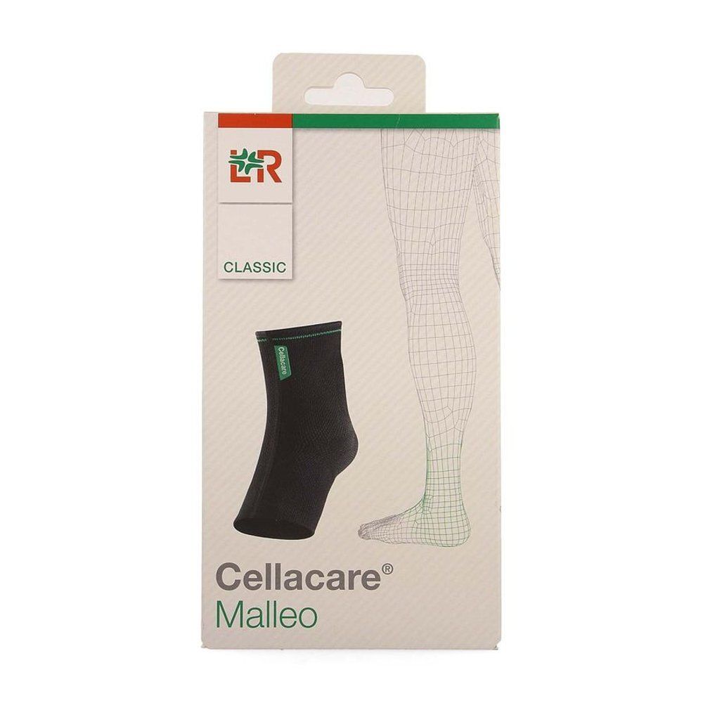 Cellacare Malleo Classic dans son emballage. Bandage noir, illustration de jambe. Nom et logo visibles.