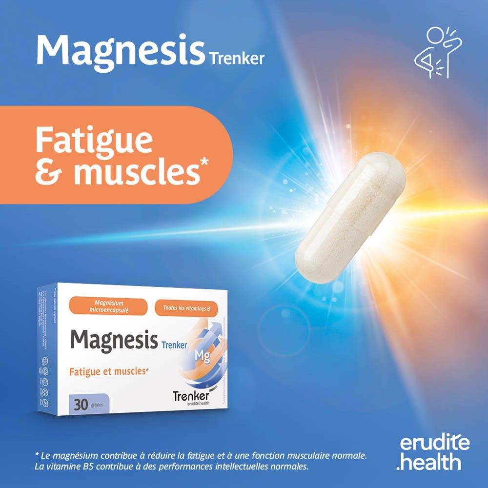 Boîte Trenker Magnesis de 30 gélules, Magnésium liposomial et vitamines B.