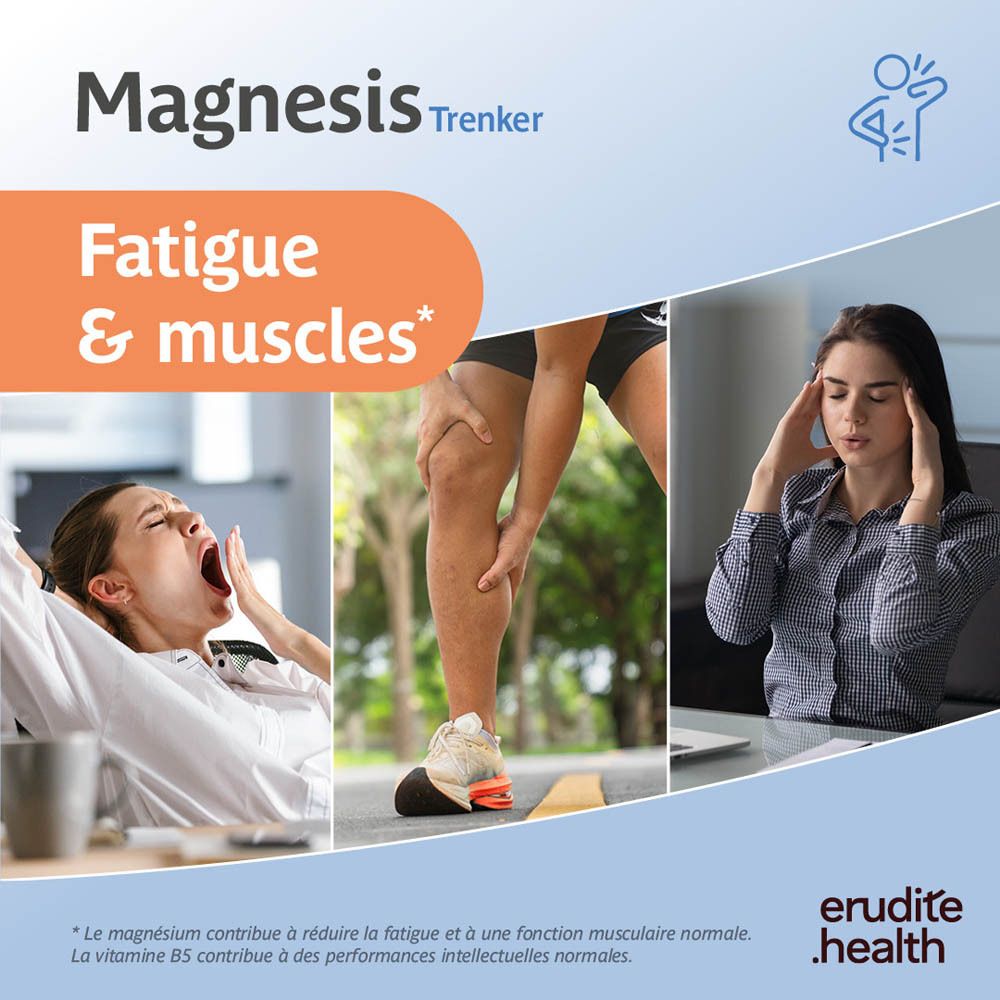 Boîte Trenker Magnesis de 90 gélules, contre la fatigue et pour les muscles.