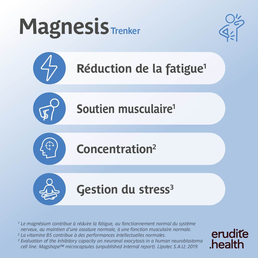 Trenker Magnesis : Réduit la fatigue, soutient les muscles, la concentration et la gestion du stress.