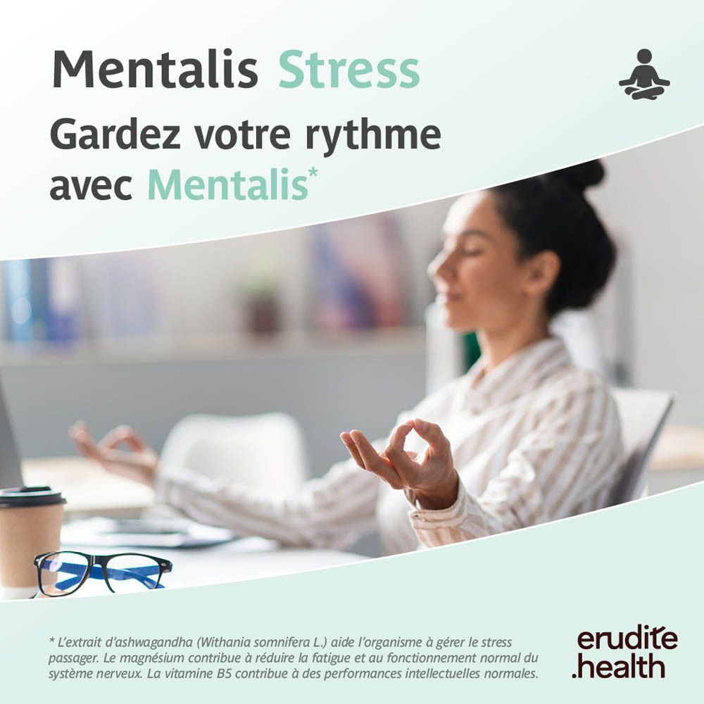 Boîte Trenker Mentalis Stress 30 gélules, femme en posture de méditation.