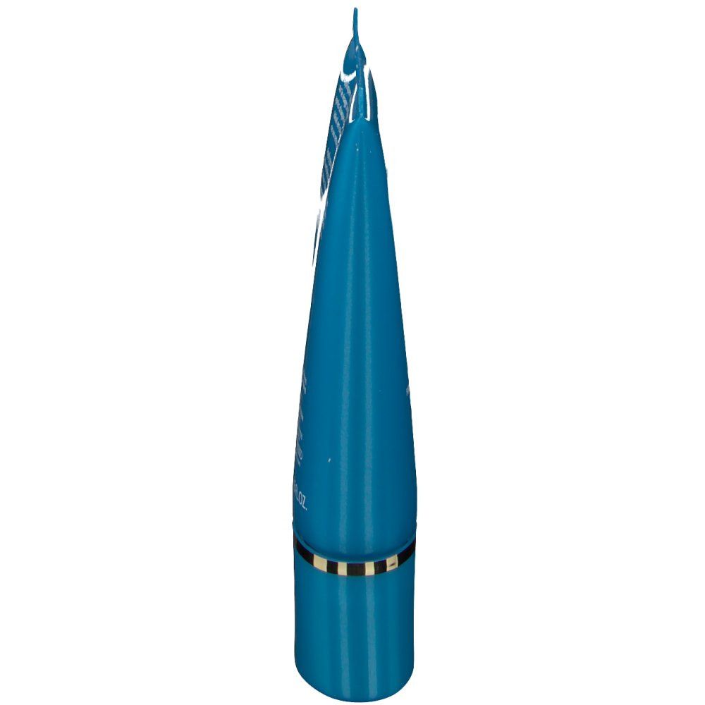 Tube turquoise fin, bague dorée. Embout applicateur.