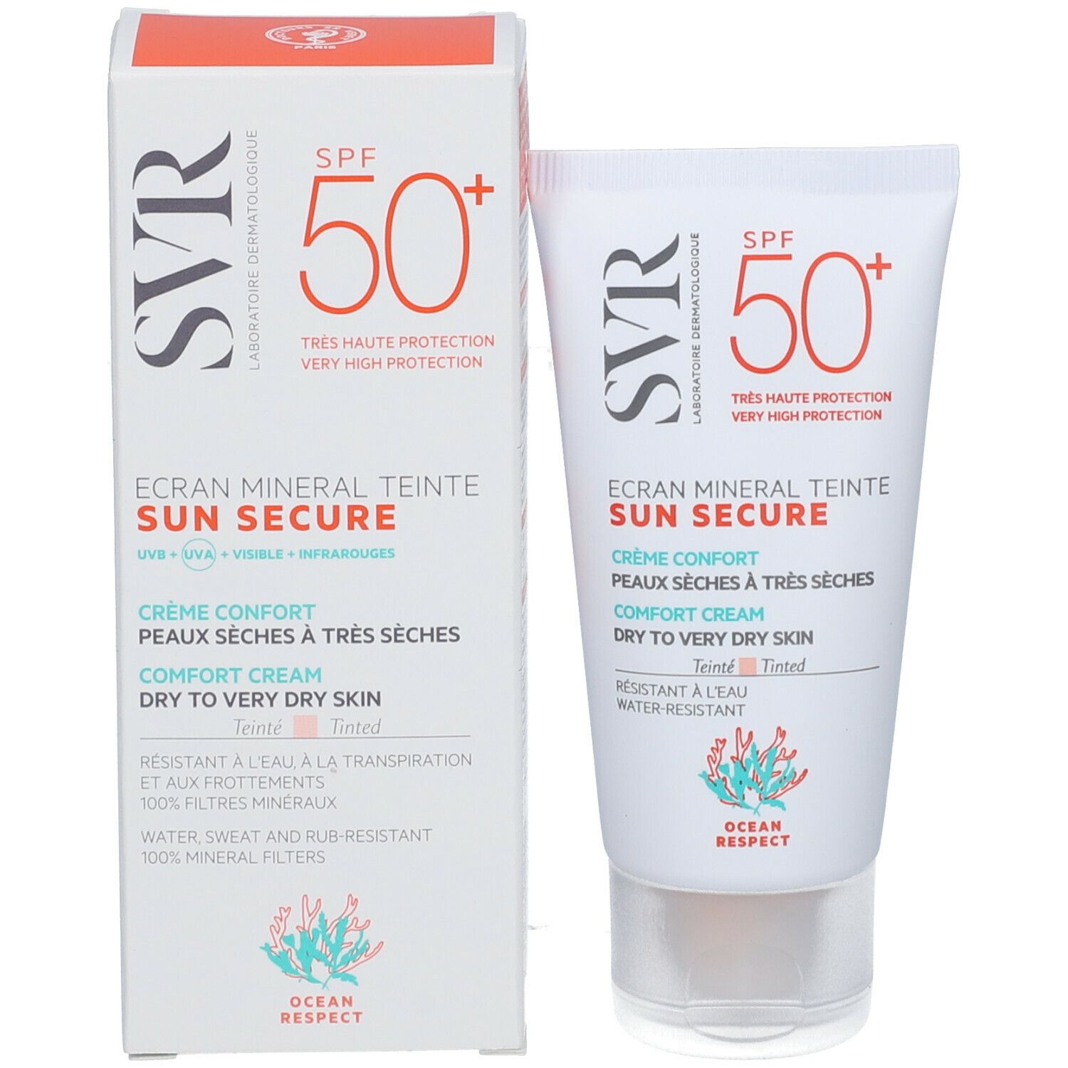 SVR SUN SECURE ÉCRAN MINÉRAL TEINTÉ Crème Confort Peaux Sèches à Très Sèches SPF50+