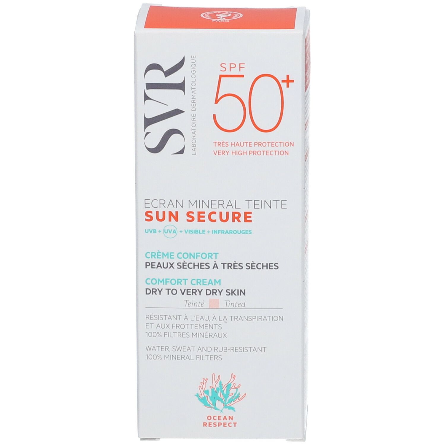 SVR SUN SECURE ÉCRAN MINÉRAL TEINTÉ Crème Confort Peaux Sèches à Très Sèches SPF50+