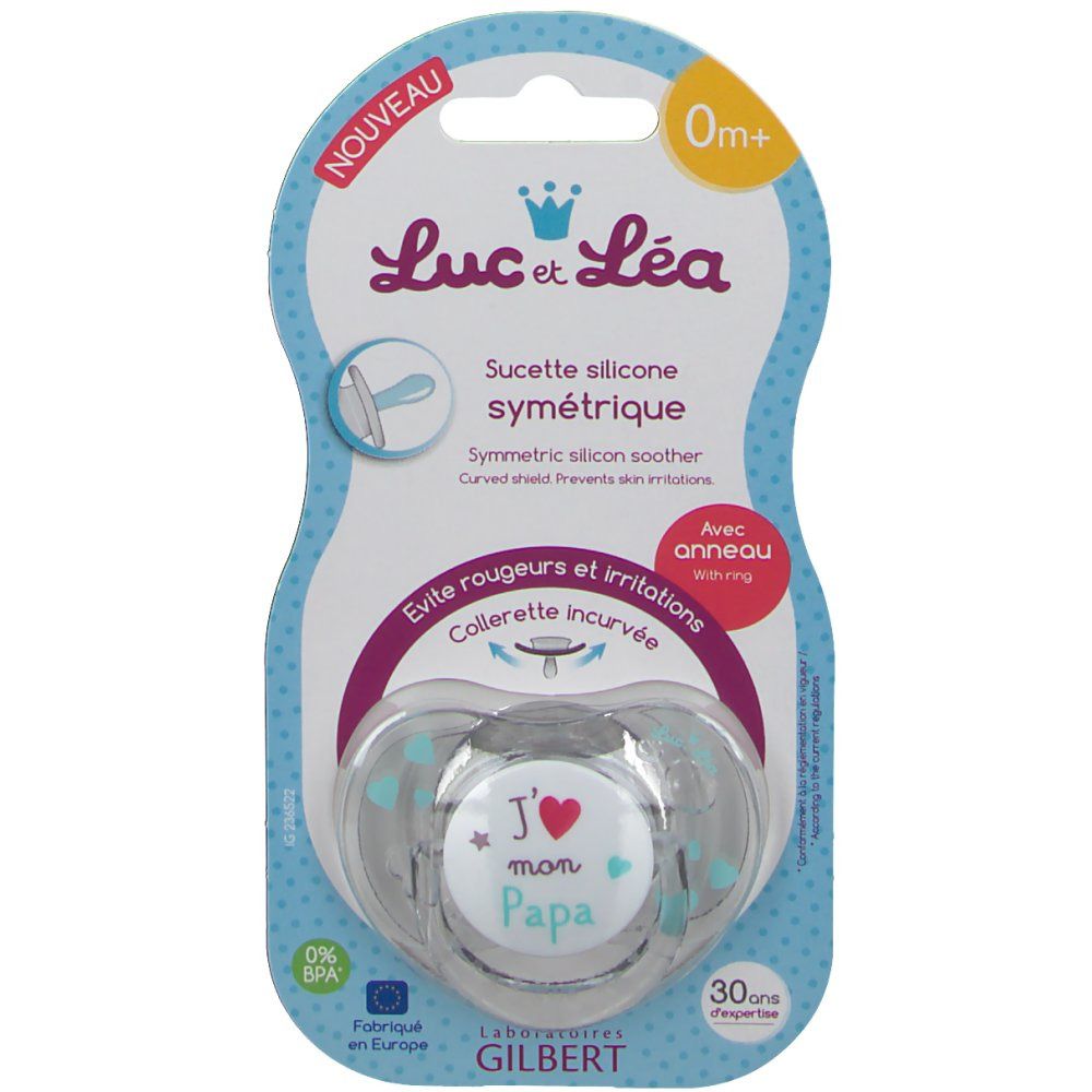 Luc & Léa Sucette Symétrique Maman-Papa avec Anneau 0-6 Mois (Couleur non sélectionnable)