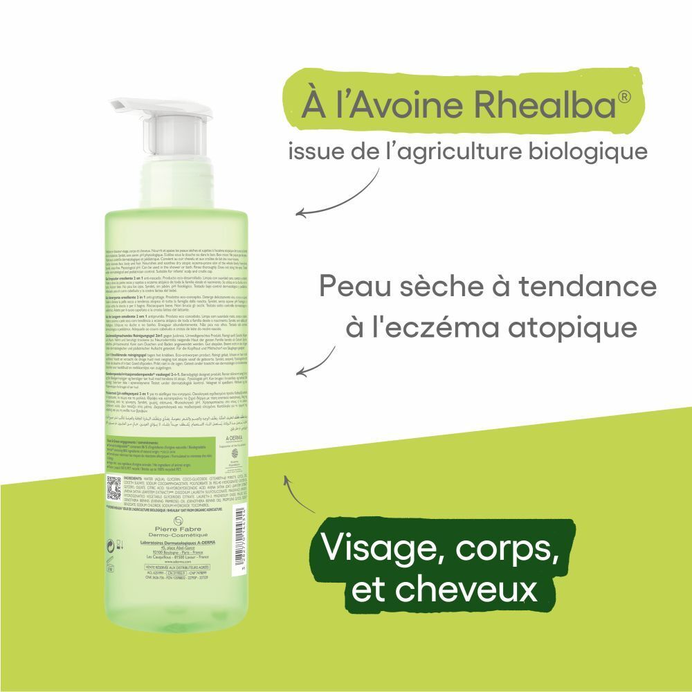 A-DERMA Exomega Control Gel lavant émollient 2 en 1 anti-grattage - Corps & Cheveux