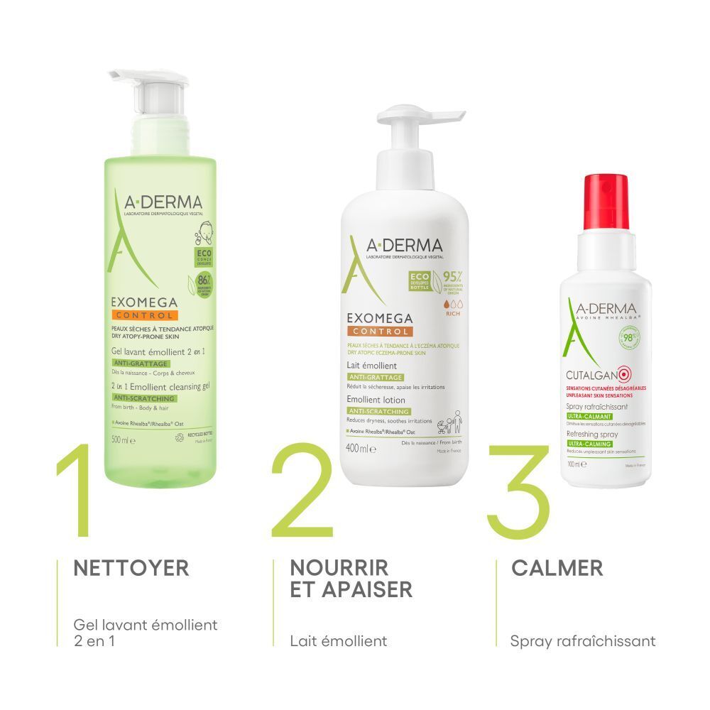 A-DERMA Exomega Control Gel lavant émollient 2 en 1 anti-grattage - Corps & Cheveux