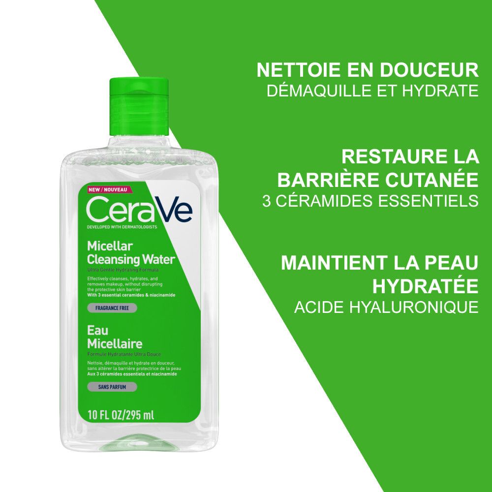 CeraVe Eau Micellaire Nettoyante Visage et Yeux pour les Peaux Normales à Sèches 295ml