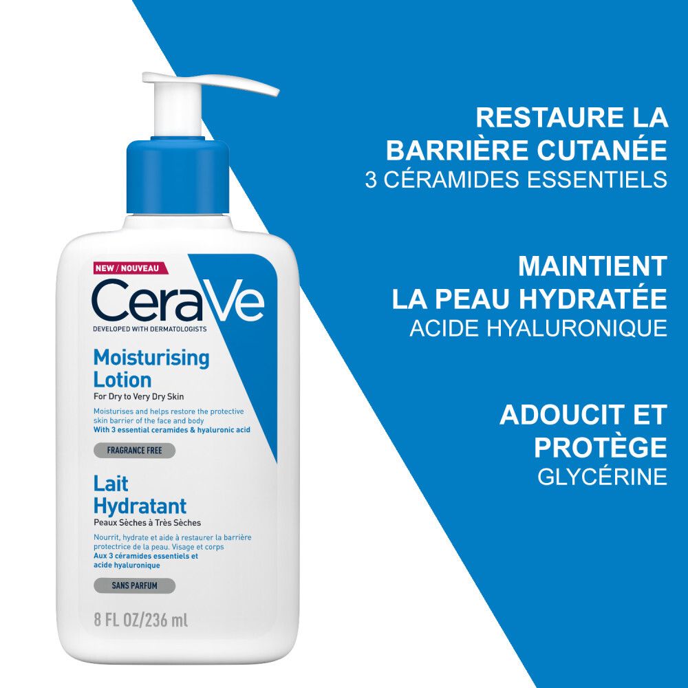 CeraVe Lait Hydratant visage et corps pour les peaux sèches à très sèches 236ml