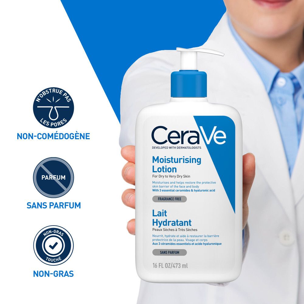 CeraVe Lait Hydratant visage et corps pour les peaux sèches à très sèches 236ml