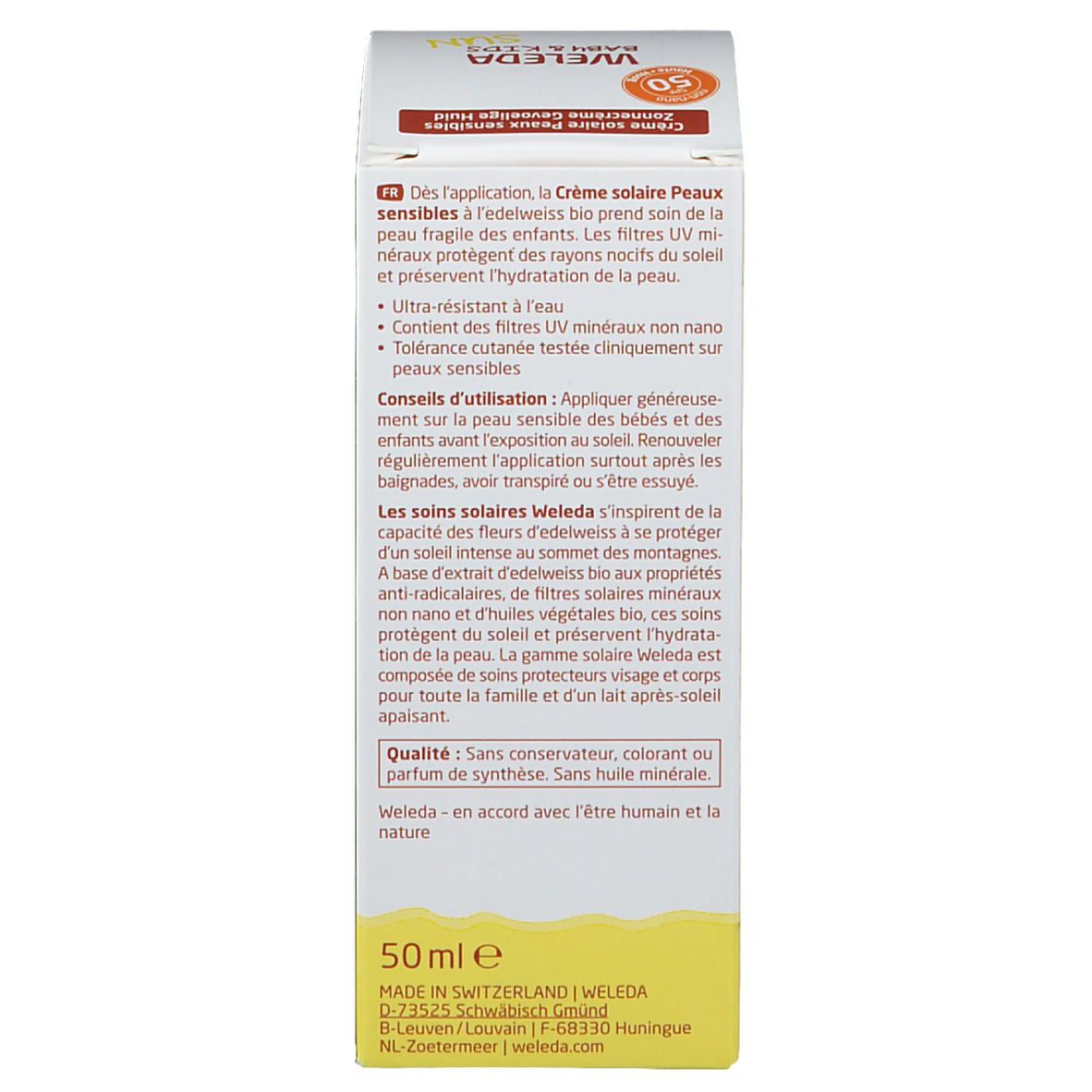 WELEDA Crème solaire Peaux sensibles à l’Edelweiss bio SPF50