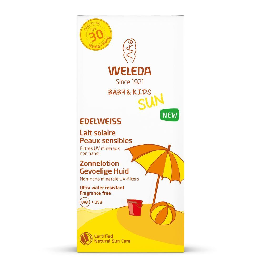 WELEDA Lait solaire Peaux sensibles à l’Edelweiss SPF30 Baby & Kids