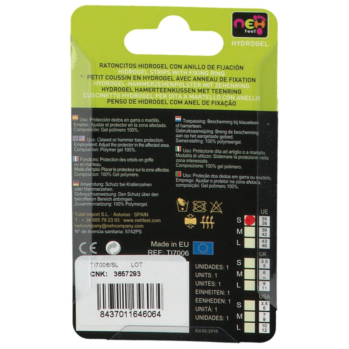 NEH Hydrogel Hammerzehenpolster Zehenring links Gr. 35-38