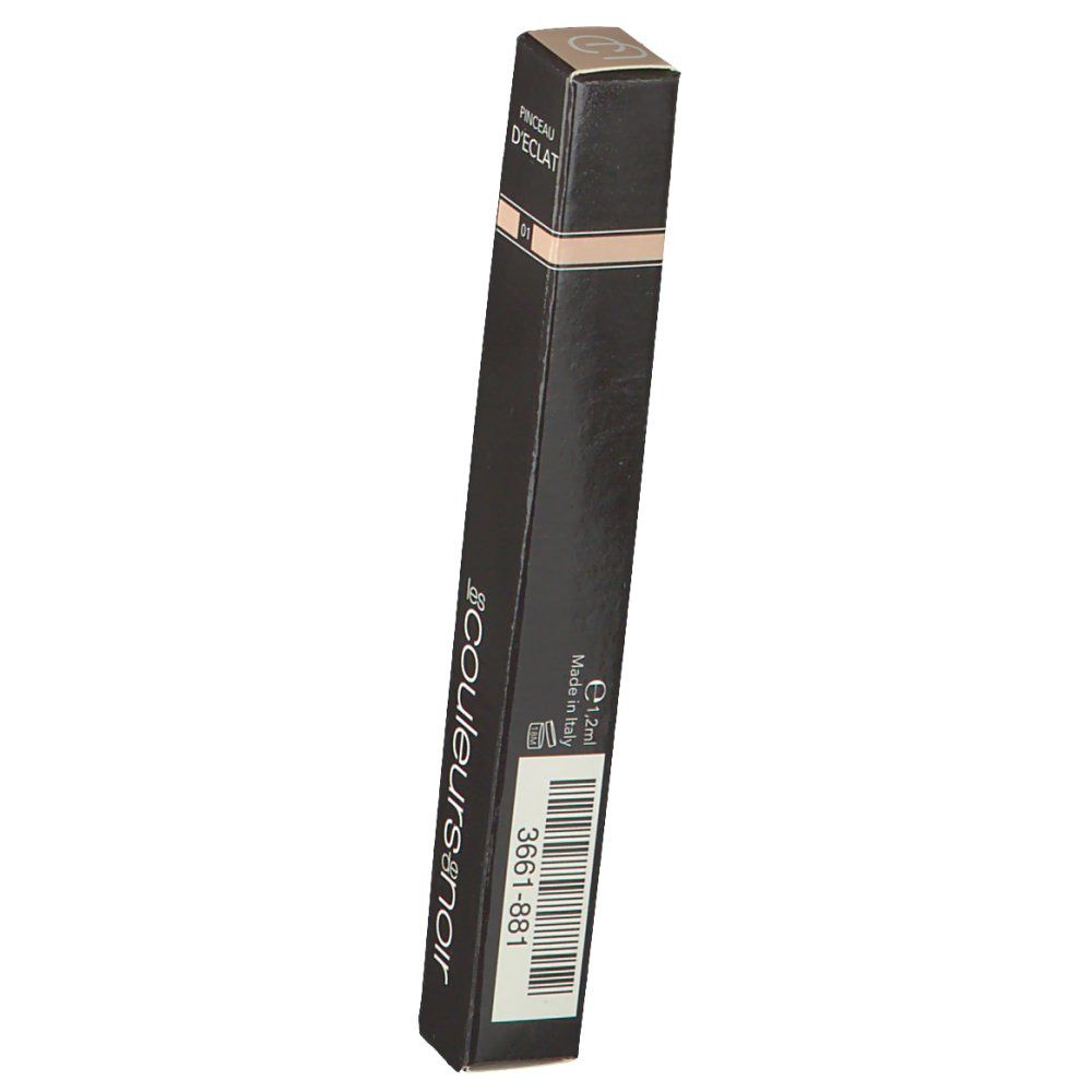 Emballage noir avec informations produit. Logo Les couleurs de noir. Code-barres et texte. Bande couleur beige.