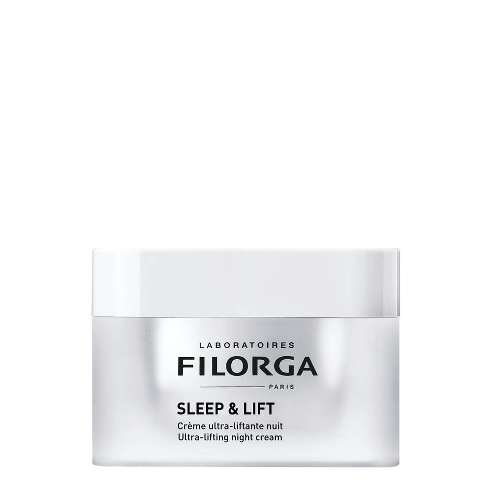 Pot blanc FILORGA SLEEP & LIFT. Texte: Crème ultra-liftante nuit, Ultra-lifting night cream.
